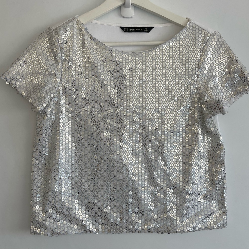 Zara basic short sleeve sequin t shirt